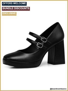 Chunky Heel Mary Jane Pumps with Buckle - 3.5 Inch Block Heel